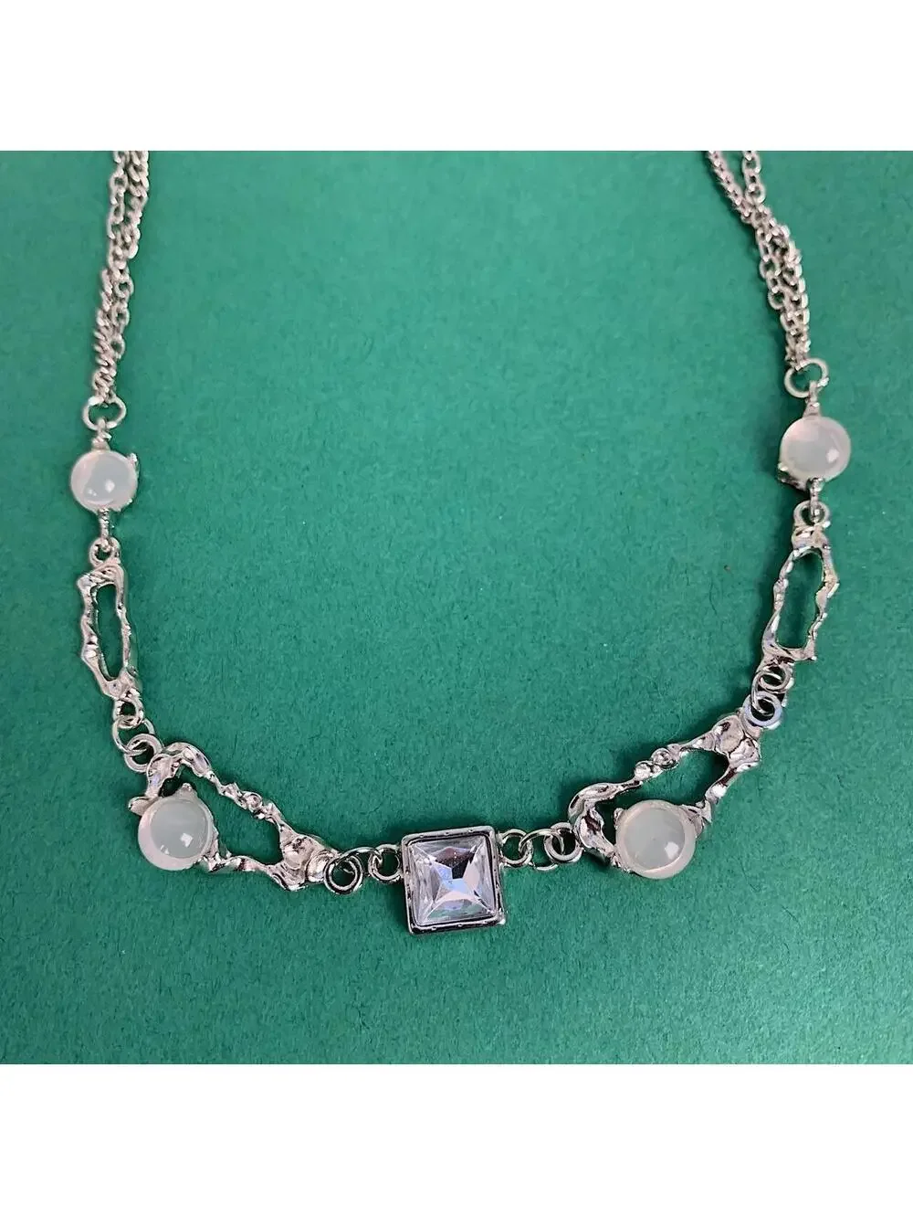 Cyber y2k 2000s style Glass style Opal futuristic necklace. 18.5-20.5 inches len